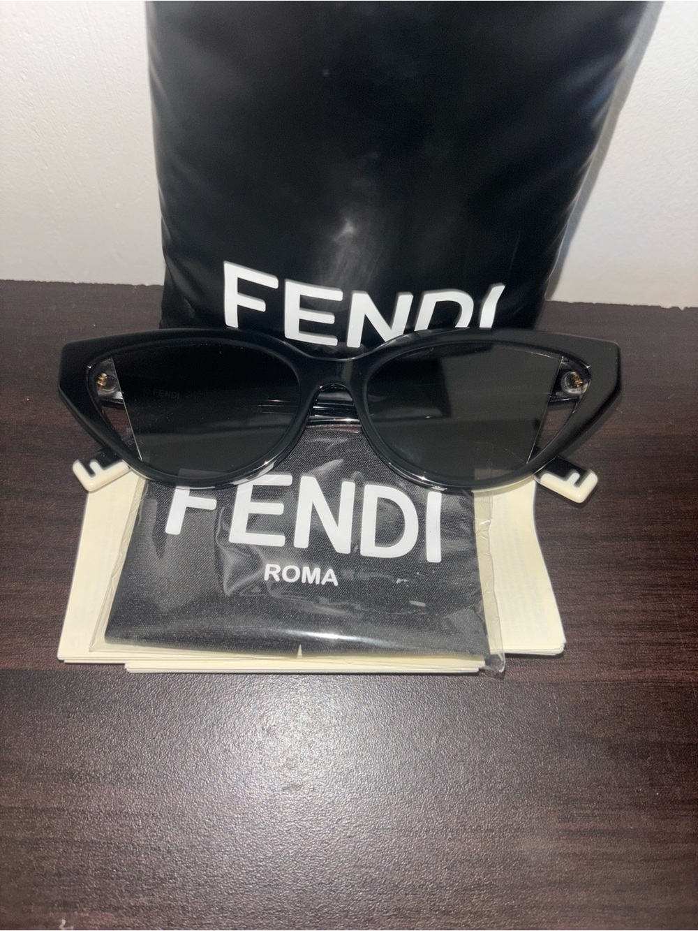 Fendi Black Cat-Eye Sunglasses with Dark Lenses